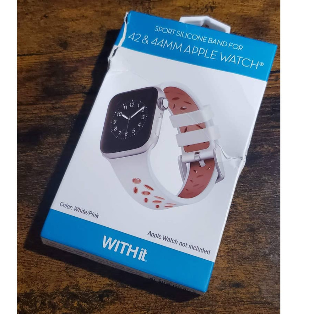 NEW! WITHit Apple Watch Silicone Sport Band 42mm / 44mm White/Pink